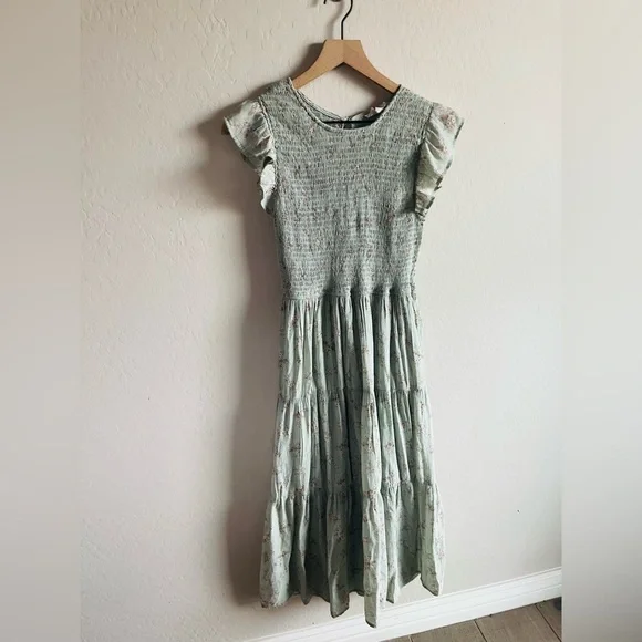 Sweet Wander Women’s Floral Smocked Tiered Midi SZL Boho Cottagecore Romantic - Picture 5 of 8